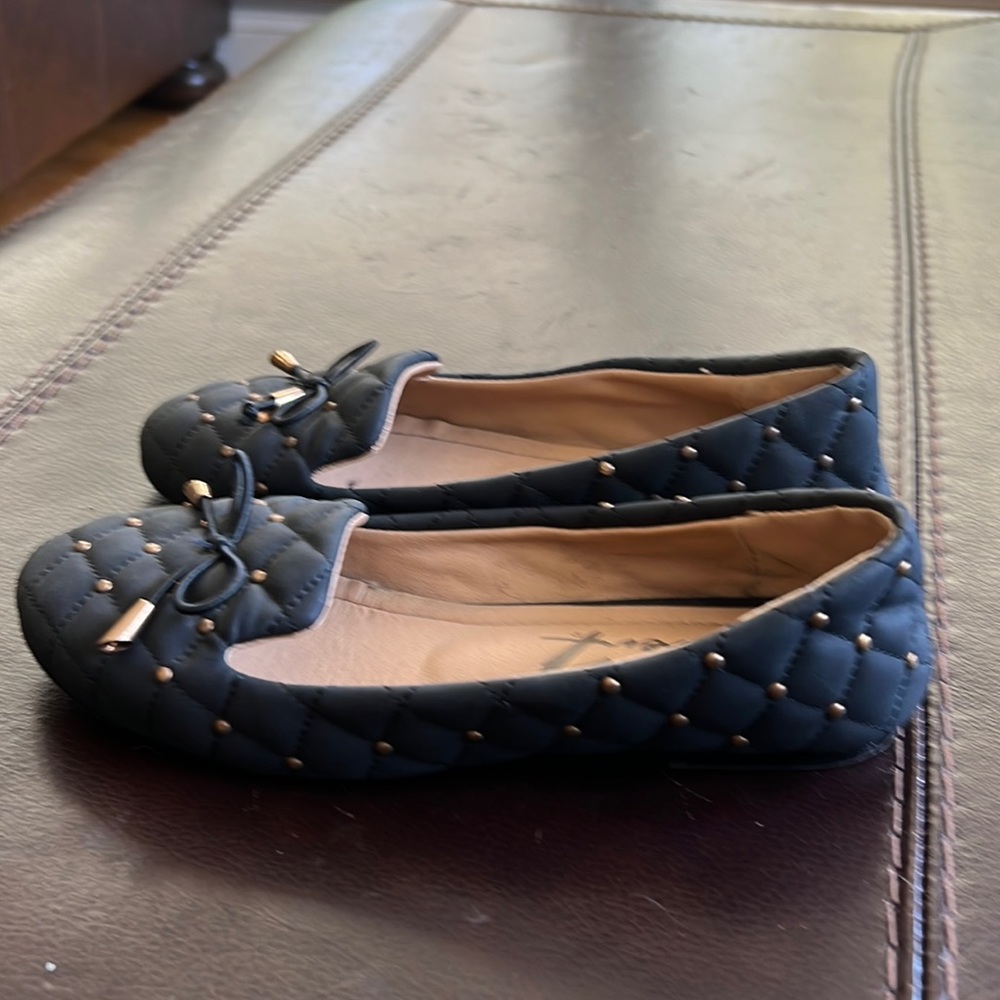 Seven, flats. Size 7 , Blk with gold studs